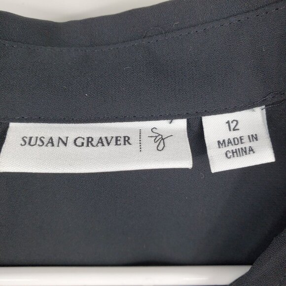 Susan Graver Women's Black and Grey Tiger Print Button Down 3/4 Sleeve Shirt 12 - Picture 3 of 9